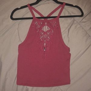 Kendall & Kylie maroon lace front, ribbed crop top